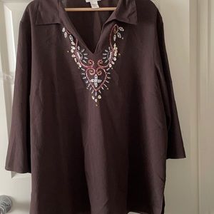 Avenue Brown Embellished Tunic Size 22
